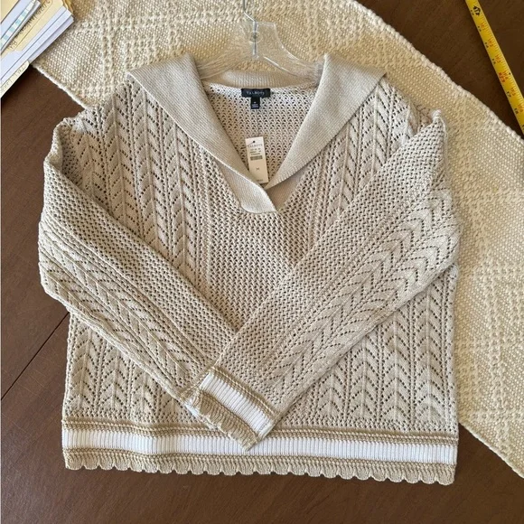 NWT Talbots Cream & White V-Neck Women's Sweater SZ M (Summer 2025) - Picture 8 of 16